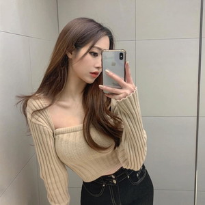 So pretty ᅲ Ribbed Crop Knitwear Top Short Two-Piece Loose-fit Shawl Sleeveless Bolero Cardigan Set