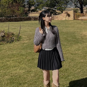 Fine pleated waist back banding mini classic skirt high teen flare A-line midi petticoat with built-in lining fall/winter wedding guest look wedding old money look college student look office worker look skirt ivory beige ink black