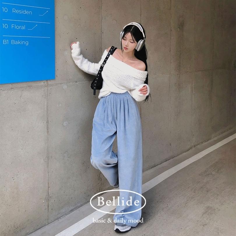 Soft Velvet Belly Sweatshirt Wide Pants