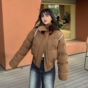 2way fleece puffy Knitwear high neck padded turtleneck Turtleneck Jacket crop jumper Jacket Shearling jacket winter ivory brown