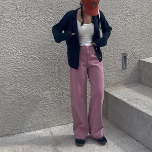 Body Shape Correction Legend Fit Candy Pop Wide Pants Pig Dyed High Waist Nan Span Cotton Spandex