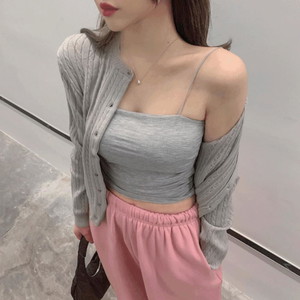 Side shirring cap Sleeveless pad crop layered top inner Fleece-lined Sleeveless bra top sleeveless strap Sleeveless 6 colors