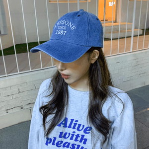 Denim vintage Faded English lettering embroidery celebrity fit unisex cotton ball cap cap hat spring mid-season four seasons 2 colors