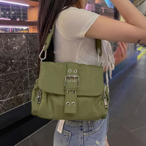 Big Buckle Crack Two Way Bag Street Unique Nylon Shoulder Bag Cross Bag Lime Sora Khaki Black 4 Colors