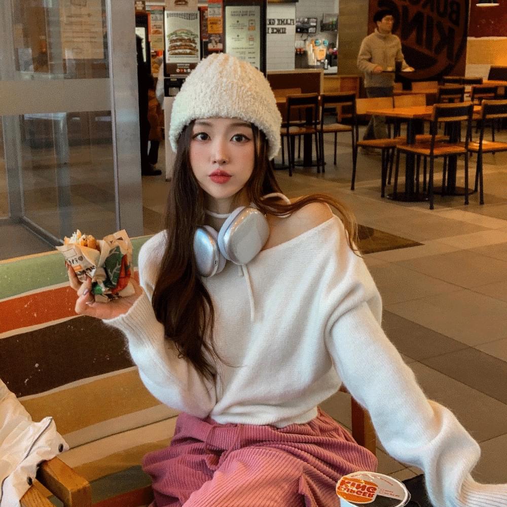 Fleece puffy boucle short beanie hat knitting Knitwear winter hat basic plain color long daily kkuanku easy wear 6OCL
