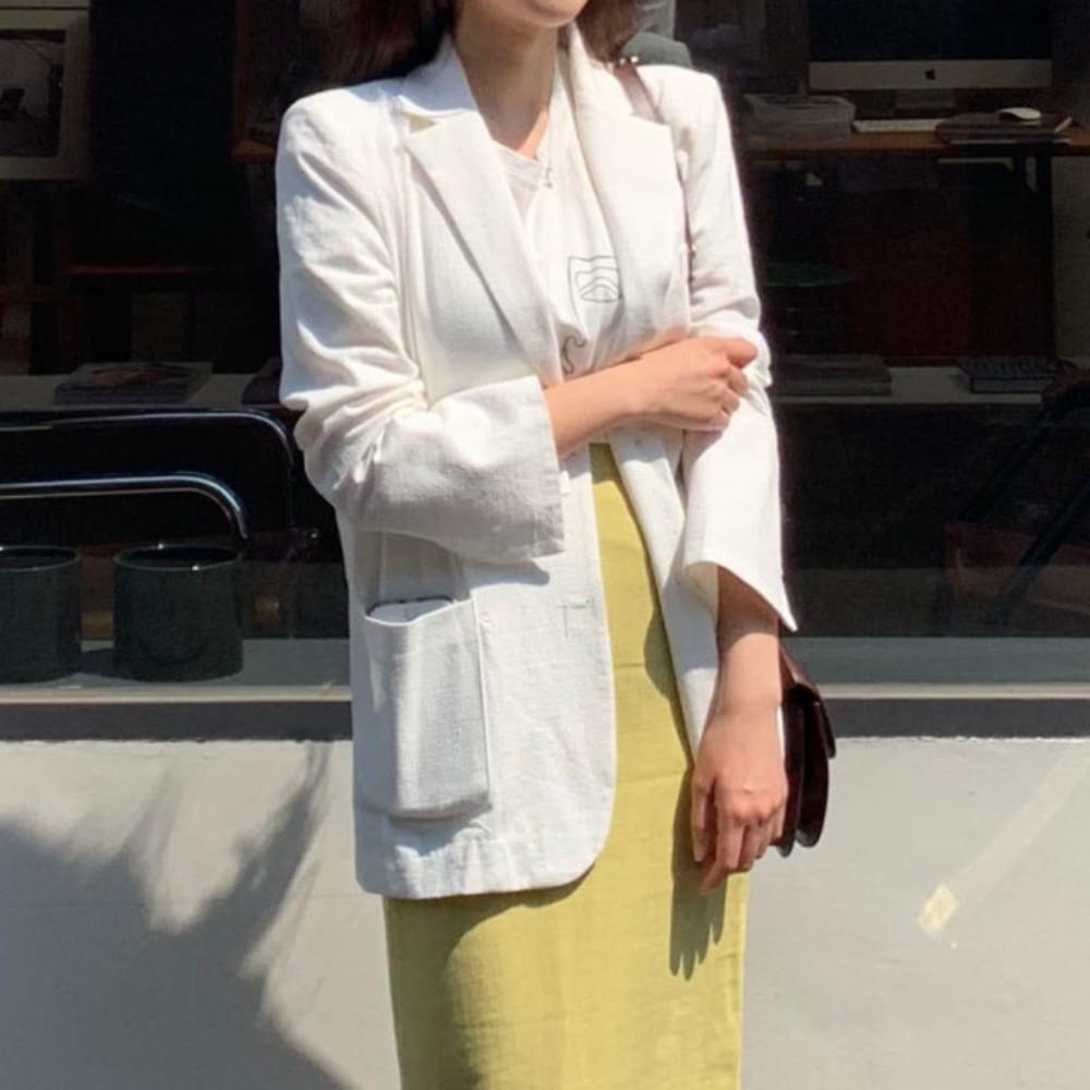 Loose-fit linen sleeve slit summer jacket white / beige / pink