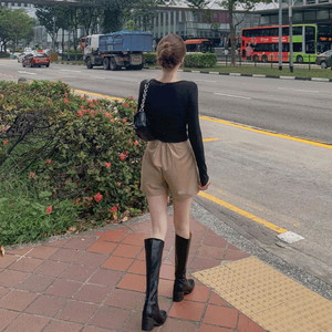 Good quality long leg fit leather square toe matte side zipper long boots high boots opening look freshman look white brown black