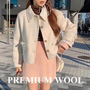 Premium Lovely Wool Collar Short Coat Slim Fit Pocket Button Single Half Jacket Winter Outerwear