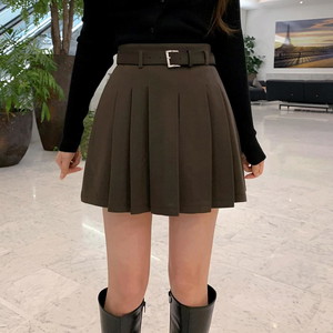 Winter Wool Pleated Fleece-lined Pleated A-Line Mini Skirt Pin Tuck Tennis Skirt Pants Spandex Winter Skirt Flare Belt Set