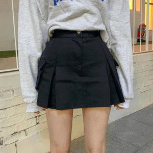 Yomul fit pelvis wide cargo pleated mini skirt high waist low rise A-line skirt flare skirt pants 4col