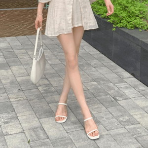Fluffy cushion square toe mule summer sandals strap heel square mid heel 6 size daily shoes 5 colors spring season