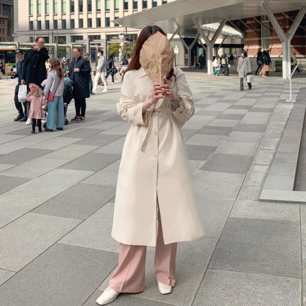 Interseasonal essential item single Barbary long trench coat Barbary jacket strap Loose-fit outerwear 3 colors