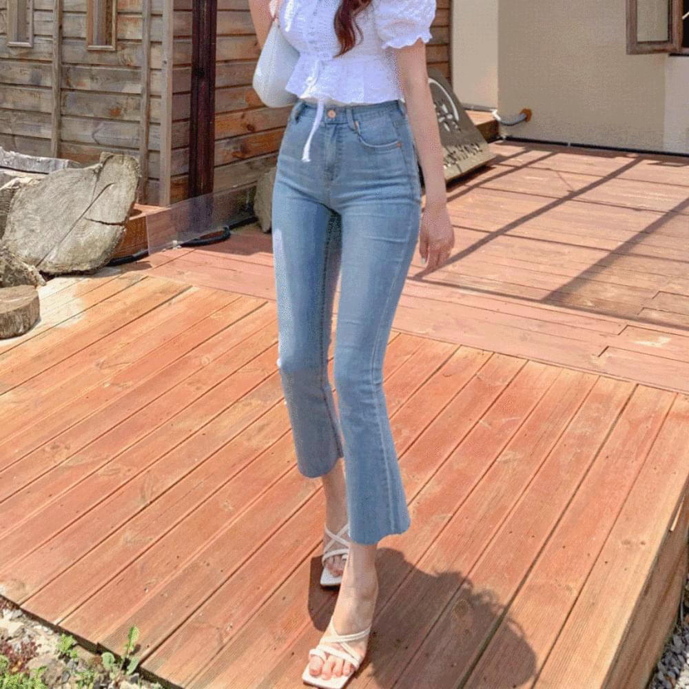 Summer 9- Light Blue size light blue semi Flared jeans high waist cutting Spandex denim pants 5 sizes