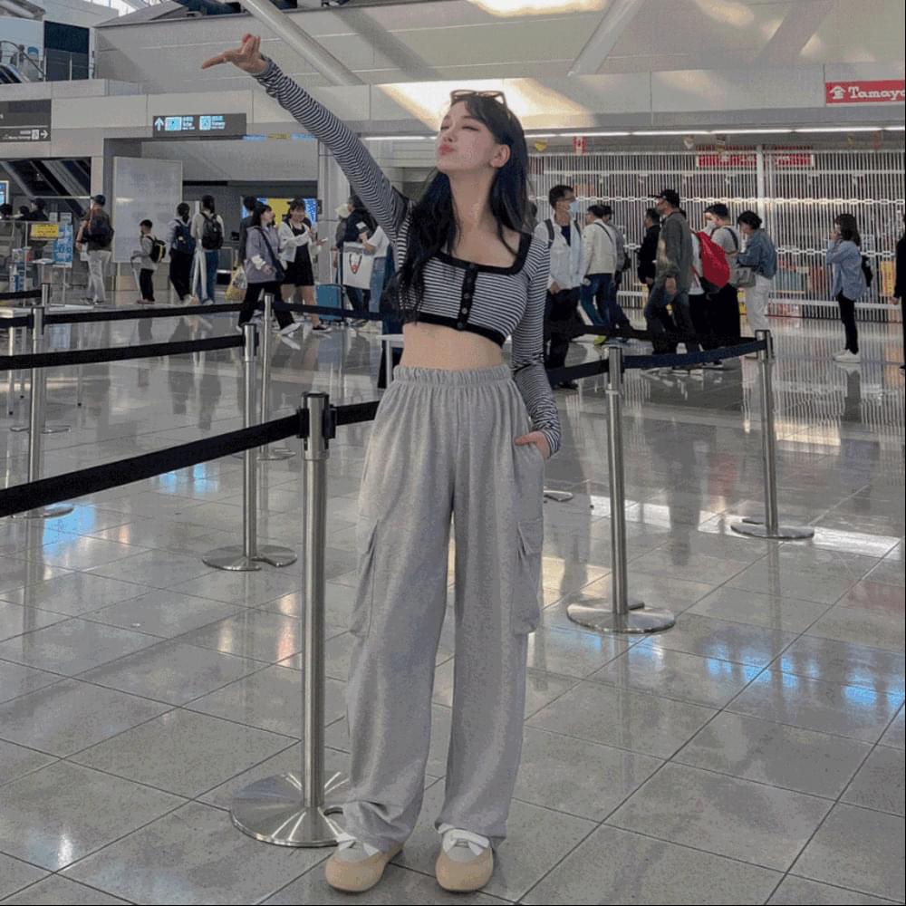 Training wide pants to wear every day, sweat pants, long cargo pocket, high waist banding training pants, drenched show, water bomb, festival look, 7 colors