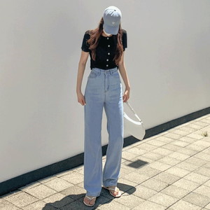 Spring Summer Linen Denim Wide Long Jeans Thin Ma Pants High Waist Vintage Straight Faded Denim Pants Daily Look Light Blue Blue Blue Medium Blue SML