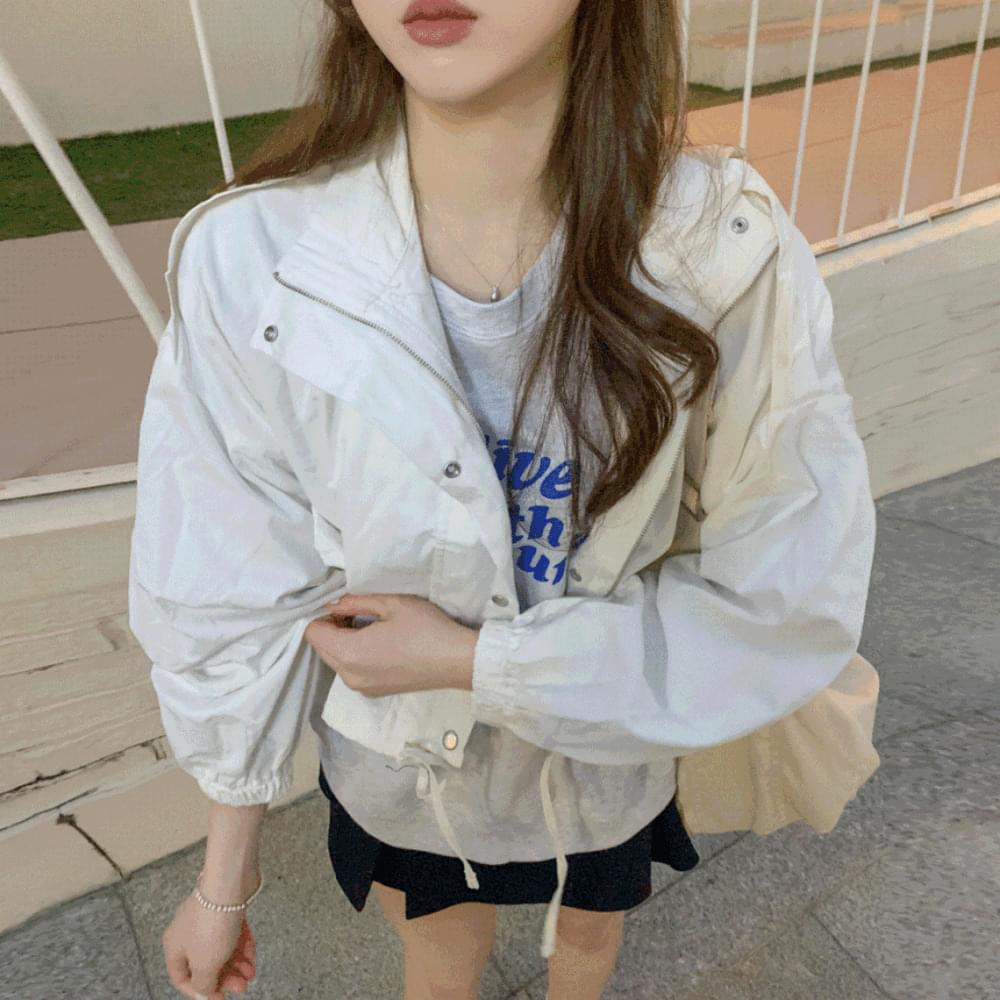 Daily casual string collar pocket cropped Loose-fit balloon windbreaker interseasonal spring fall short field jacket 4col
