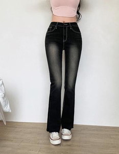 107 Black brush Faded semi Flared denim pants