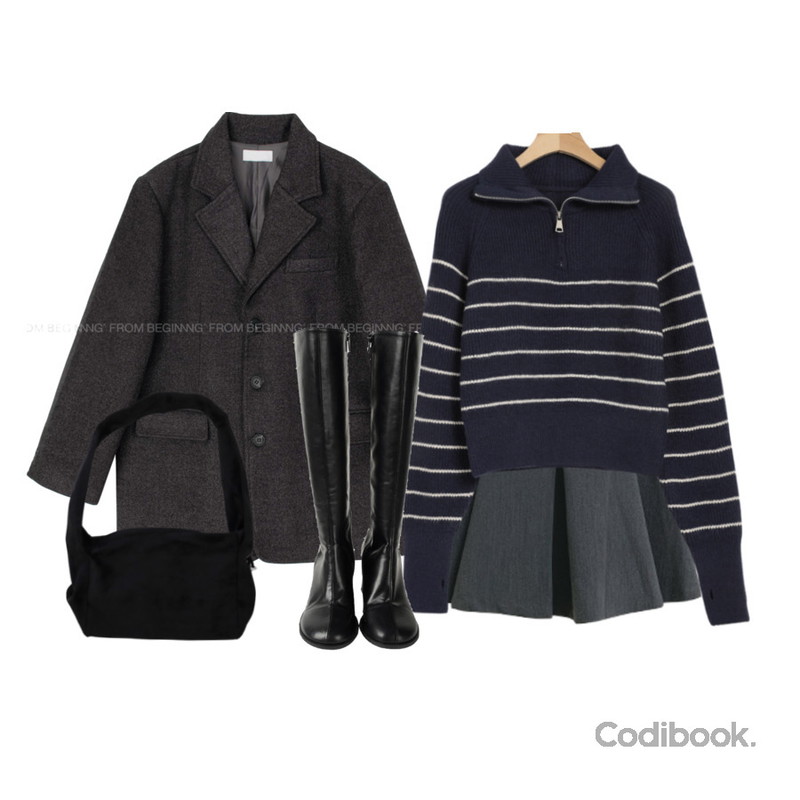 heyrozy 커스틴데일리롱부츠shoes (3olor),MAGLE 주름 숏미니 스커트 - 2 size,wonderwonder 미엘 스웨이드 셔링 리본 숄더백등을 매치한 코디