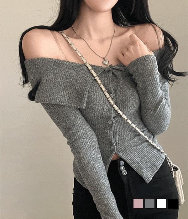 My Queens Big Collar Off Shoulder Knitwear Cardigan
