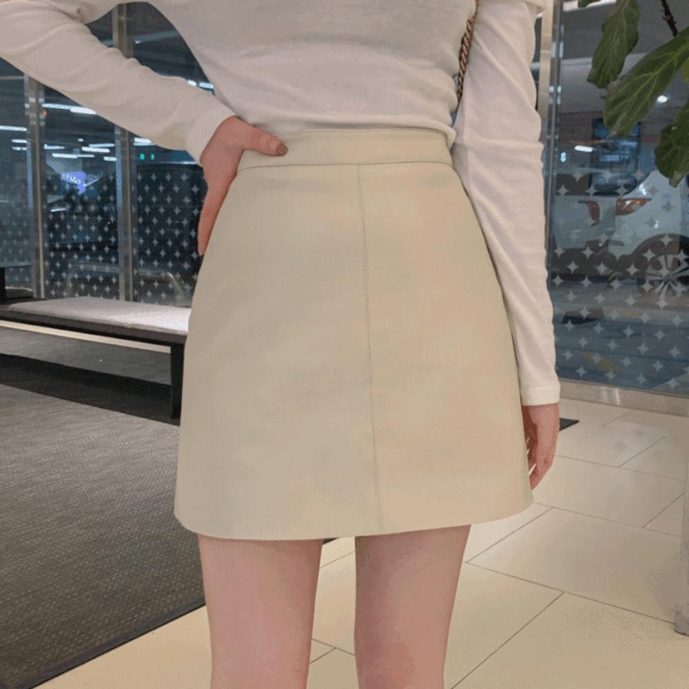 Daily leather skirt high waist A-line mini leather skirt faux leather pastel 4col S M