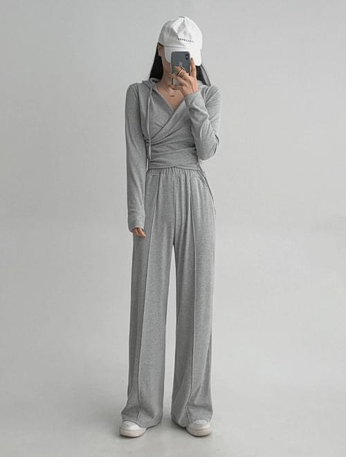 Challang wrap hood wide set - hood + banding pants set/3 colors