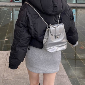 Luxury leather mini buckle two-chain backpack gold chain bag shoulder bag tote bag bobusang minimal classic