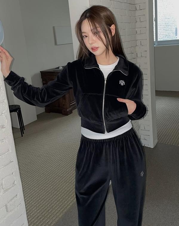 Velvet training zip-up jacket and pants set-up
