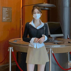 Daily collar crop long sleeve shirt Loose-fit semi crop shirt plain Shirt 8 colors