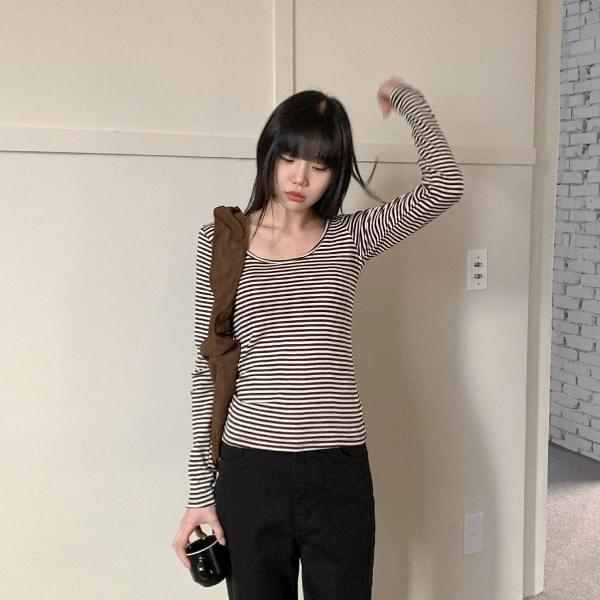 Carla Striped U-Neck Long Sleeve T-Shirt