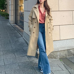 100% Emotional Loose-fit Loose Fit Shoulder Wrist Strap Double Burberry Long Trench Coat Cotton Belt Jacket