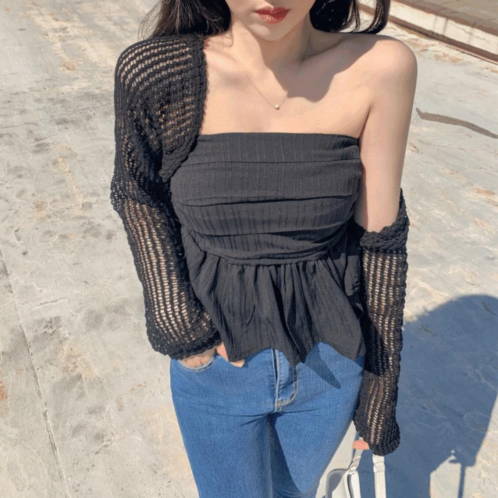 Net Crop Bolero Knitwear Short Cardigan Loose-fit Loose Fit See-through Shoulder Cardigan Summer Long Sleeves Preventing Fat Tear Cover Up forearm Flabby Cover-up Daily Cherry Blossom Look Date Look Black Ivory Charcoal