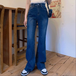 Long leg wide long semi wide Flared pants high waist jeans denim pants trumpet jeans SML Light Blue blue dark Dark Blue