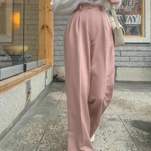 Life Fit Char-Lang Long High Waist Two Pin Tuck Slacks Straight Wide Pants