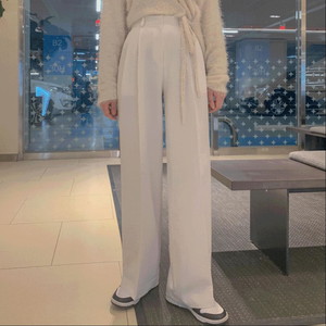 Long high waist two pin tuck slacks straight wide pants