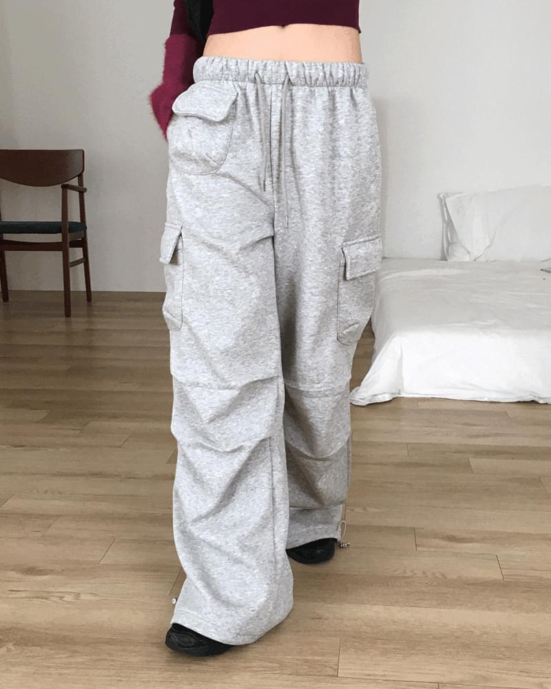 Doco pocket shirring two-way jogger wide pants
