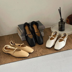 Soft square toe strap Mary Jane banding flat shoes 1.5cm low shoes loafer shoes 4col