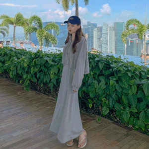 Soft, soft, flared mermaid sleeveless one-piece hooded Dress set training two-piece gray black
