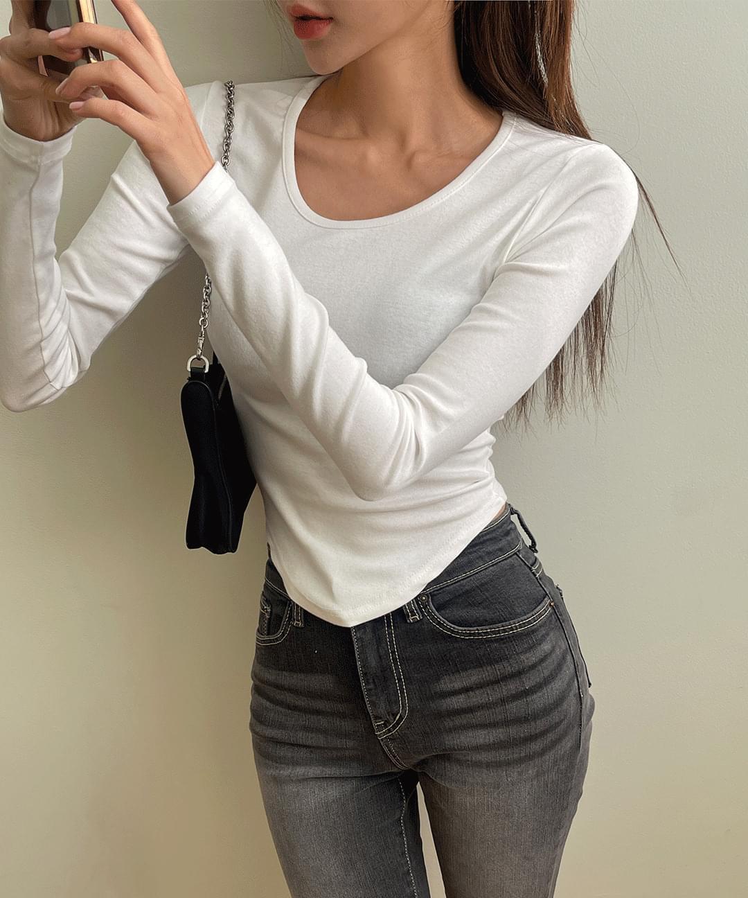 Basic U-Neck Modal Slim Fleece-lined T-Shirt
