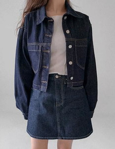 Hem stopper Raw denim collar jacket