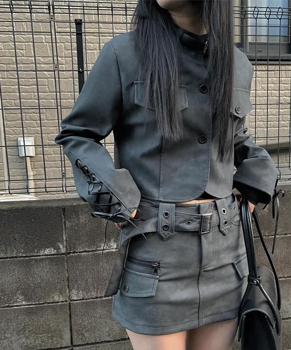 Bandi leather crop belt jacket