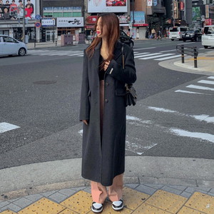 Fit guaranteed high quality standard double button winter handmade long coat Loose-fit slit charcoal beige