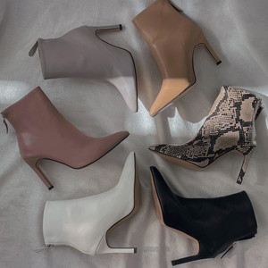 9cm stiletto ankle boots long leg fit leather slim Spandex square toe matte zipper socks leopard Socks short woman Spandex boots 6col