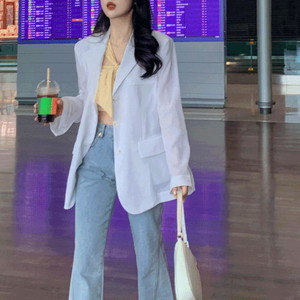 High quality Boxy-fit, soft V-neck, V-Neck pocket, fat cover, summer long sleeve blazer, domestic high quality basic summer jacket, drenched show, water bomb festival, festival look, ivory conch.