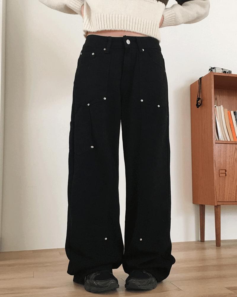 Curdy silver rivet point cotton long wide pants