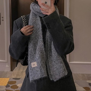 Pokdak-pok wool bokashi long boucle scarf simple basic plain muffler couple item friendship item winter cold weather item Christmas New Year New Year gift
