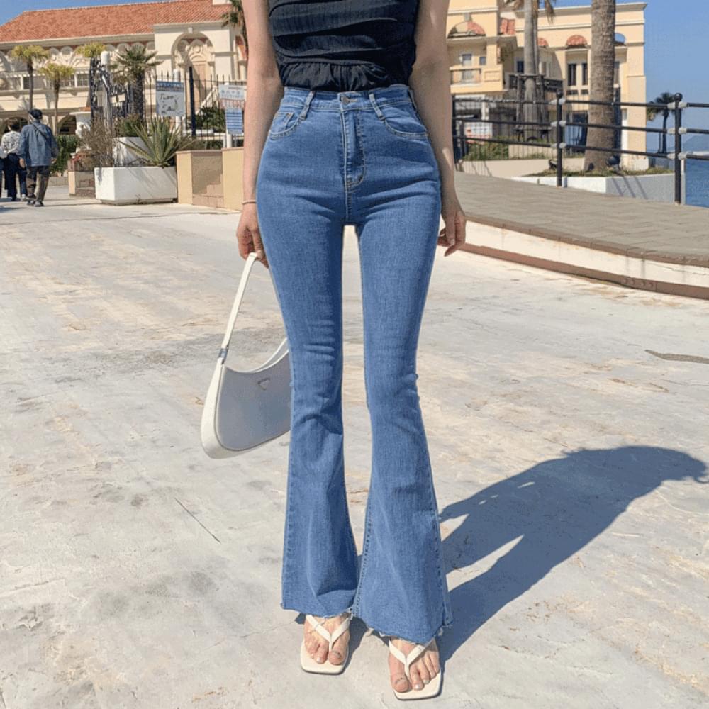 'No need for correction' long legs high waist long slim Flared Spandex denim pants summer jeans tall woman short woman long trumpet semi Flared denim Dark Blue Light Blue blue dark blue SML