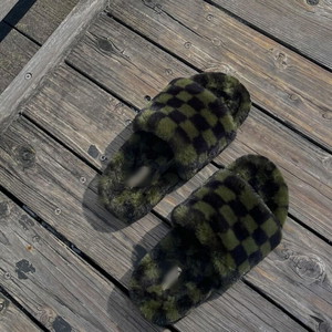 Soft Check Checkerboard Eco Checkerboard Fur Slippers Height Insulation Winter Indoor Shoes Outdoor Shoes Black Brown Khaki
