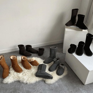Short & Middle & Long & Sleeper 4ver. Suede Cowhide Eco Fur Winter Cold Protection Fleece Slippers Short Middle Long Winter Ugg Boots S M L