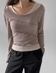 Wave pin tuck sleeveless and round t-shirt set