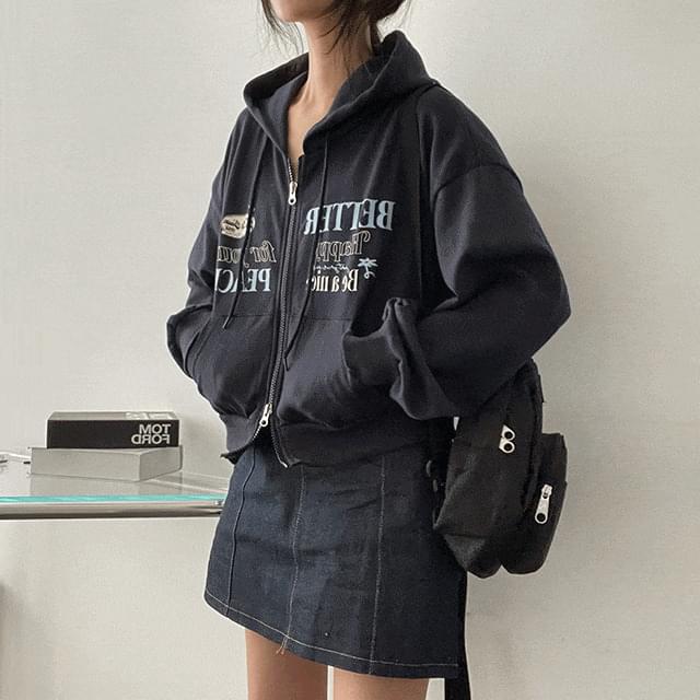 Belly two way crop hooded zip-up